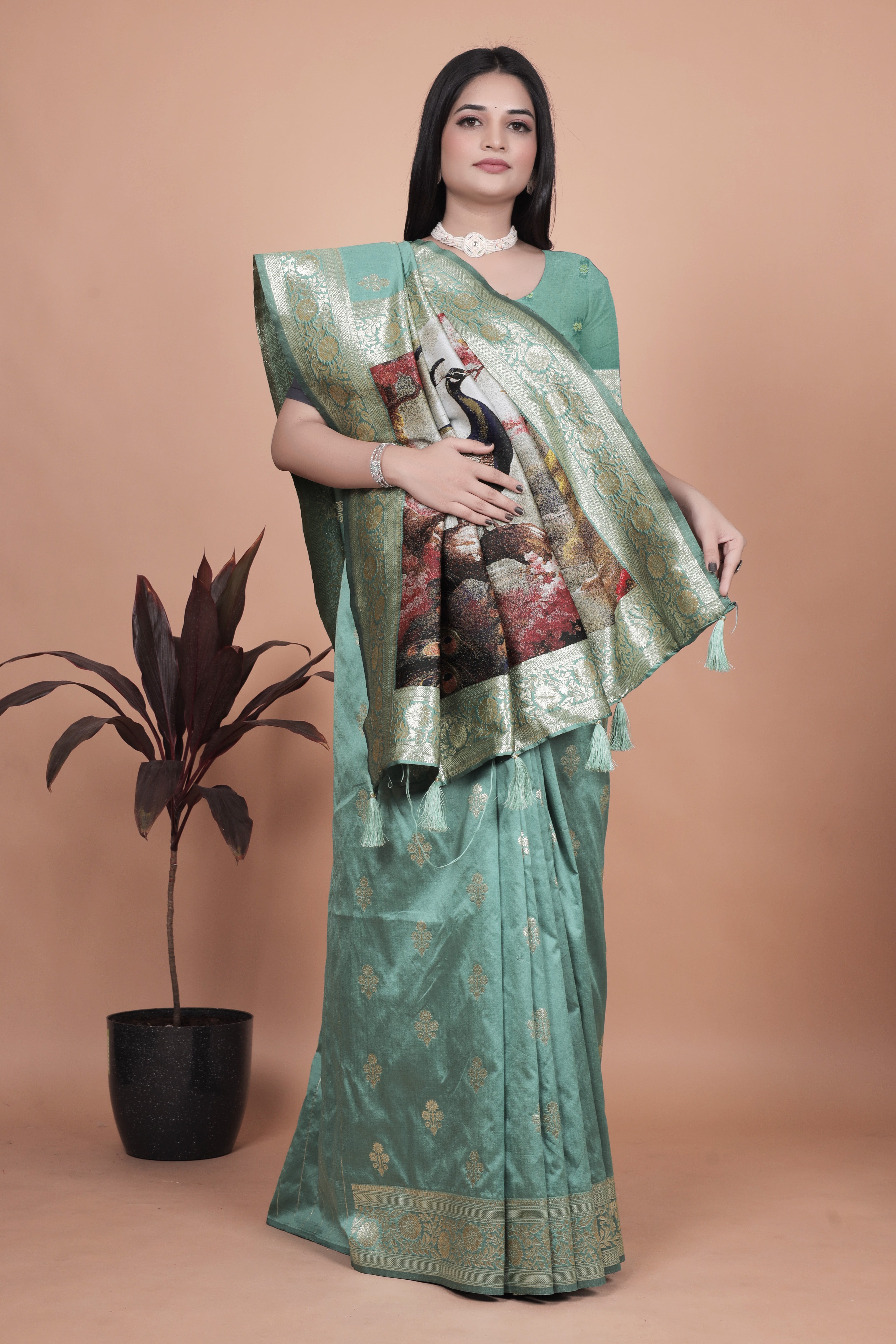 Royal Purple Banarasi Silk Saree with Peacock Pallu Design
